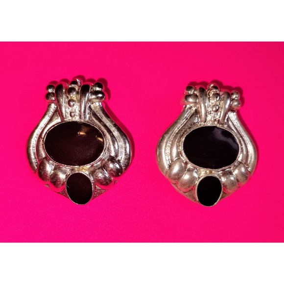 Pendant Set Silver Tone Faux Black Onyx Jewelry Retro Pair Necklace Gift Unique - Picture 8 of 15